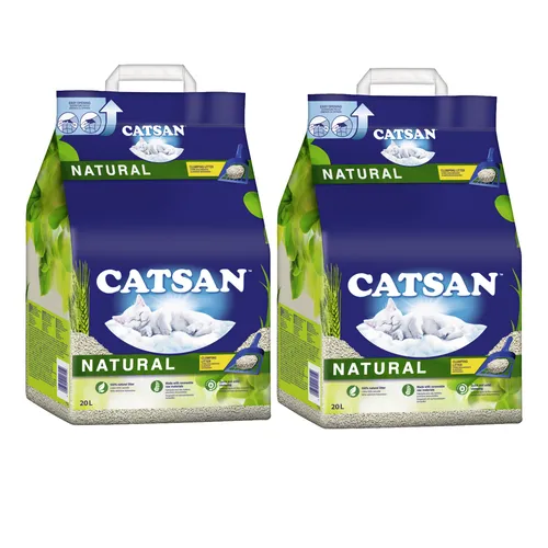 CATSAN Katzenstreu CATSAN® Natural Klumpstreu 2 x 20l – 100% natürlich - Tierstreu aus 100% biologisch abbaubaren Pflanzenfasern mit hocheffektiver Geruchsneutralisierung und schneller Klumpenbildung. Ideal für eine saubere und angenehme Katzenhygiene.