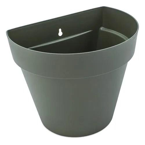 Spetebo Kunststoff Wand Blumentopf für Außen 28 x 20 cm - Oliv grün - Blumen Wandtopf halbrund frostbeständig - Outdoor Deko Wandampel Hängetopf Wandvase Pflanztopf zur Wandmontage