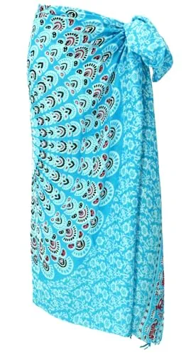GURU SHOP Bali Sarong, Wandbehang, Wickelrock, Mandala Sarongkleid - Türkis, Herren/Damen, 160x115 cm