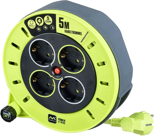 Masterplug Pro-XT Kabeltrommel 5m Verlängerungskabel mit 4 Buchsen Wickelkurbel