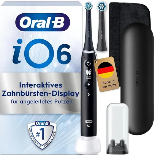 Oral-B iO Series 6 Luxe Elektrische Zahnbürste, Black - Elektrische Zahnbürste mit KI-Technologie, 5 Putzmodi und interaktivem Display für optimale Zahnreinigung und Zahnfleischschutz.