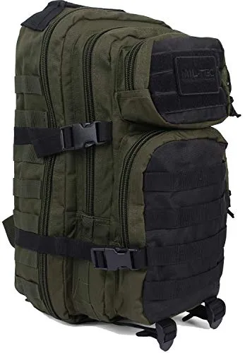 Mil-Tec US Assault Pack Backpack S, Ranger Green/Schwarz - Robuster Rucksack mit 2 geräumigen Hauptfächern, Organizer-Fronttasche und ergonomischen, gepolsterten Schultergurten – ideal für Outdoor-Abenteuer und den täglichen Gebrauch.