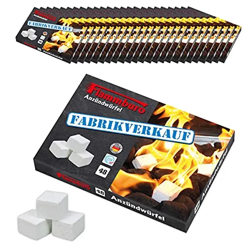 Anzündwürfel Paraffin - 24 Anzündplatten mit 1152 Würfeln, geruchsarm und zertifiziert nach DIN EN 1860-3