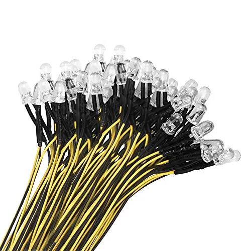 YIXISI 100 Stücke Vorverdrahtete 5mm LED Dioden, 12V Licht, 20cm Kabel (Gelb)
