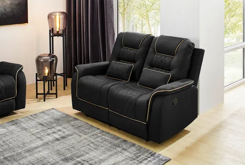 2-Sitzer JOCKENHÖFER GRUPPE "Nevada" mit Relaxfunktion, schwarz - Sofas mit halbautomatischer Relaxfunktion und luxuriöser Rautensteppung, ideal für einen komfortablen Wohnbereich.