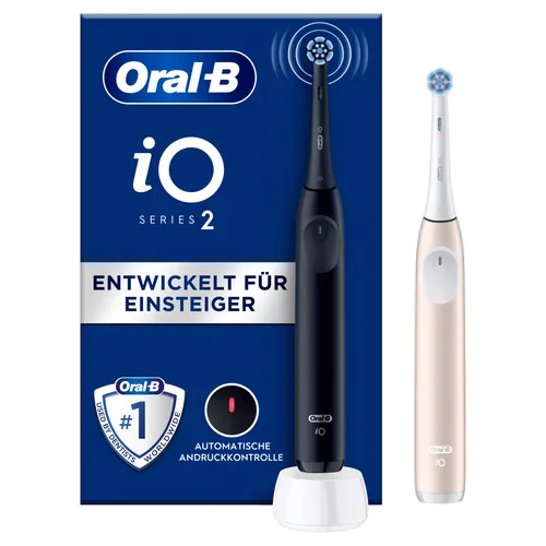 Oral-B iO Series 2 Night, Black/Calm Pink - Elektrische Zahnbürste im DUO Pack - Elektrische Zahnbürste mit sanften Mikrovibrationen für optimale Zahnpflege, ideal für Einsteiger, im attraktiven Night Black und Calm Pink Design.