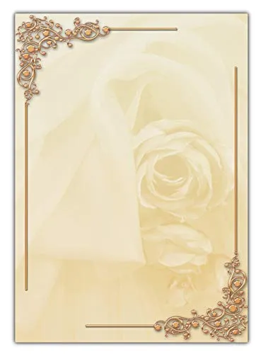 Motiv Briefpapier schöne beige Rosen mit Ornamenten (MPA-5191, DIN A4, 25 Blatt) Motivpapier Vintage Antik