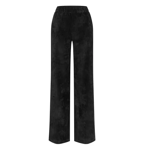 MAC Cordhose CHIARA mit weitem Bein schwarz 44 - Stoffhose mit weitem Bein, elastischem Bund und pflegeleichtem Material, ideal für einen lässigen Look.