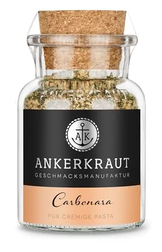 Ankerkraut Carbonara, Gewürzzubereitung für Nudeln, Pasta Carbonara mit Spaghetti, Sahne, Speck und Gewürze, 90 g im Korkenglas