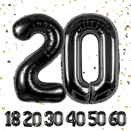 Geburtstag zahlen luftballon 20 jahre | Folienballon Schwarz- Folienballon in 40"-101cm Geburtstagsdeko - Ballon Zahl Deko zum Geburtstag fliegt mit Helium für Männer Frauen 20.Geburtstags