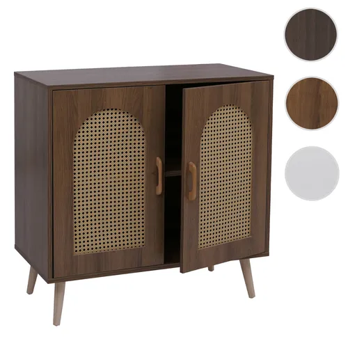 Kommode HWC-P51 – Stilvolle Anrichte mit Poly-Rattan-Details - Moderne Kommode mit pflegeleichter Melamin-Oberfläche und zwei großzügigen Ablagefächern. Ideal für Wohnzimmer oder Flur, vereint Funktionalität und ansprechendes Design.