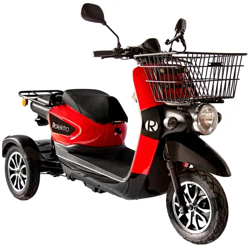 Rolektro E-Trike-Carrier 25 Rot - XXL-Gepäckträger - Motorroller mit 1000 Watt Motor und 70 km Reichweite, ideal für den Transport von Einkäufen und Lieferungen. Der geräumige Frontkorb und der große Gepäckträger bieten viel Stauraum.