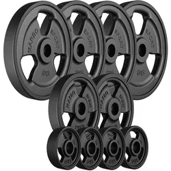 Marbo Sport Tri-Grip Gummierte Guss Hantelscheiben-Set 29 kg - Hanteln & Gewichte, vielseitiges Set mit gummierten Hantelscheiben für sicheres Training und optimalen Grip
