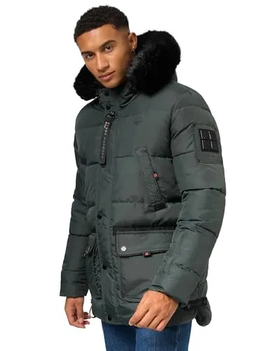 Stylische Steppjacke STONE HARBOUR "Mironoo" für Herren, XXL, Dunkelgrün - Funktionsjacke mit großer Kapuze und warmem Kunstfellkragen, wasserabweisend und leicht, ideal für kalte Jahreszeiten, zahlreiche Taschen für viel Stauraum.