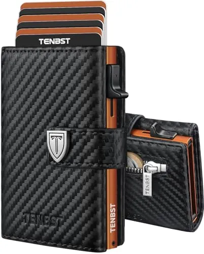 TENBST Ultradünne Geldbörse Herren mit RFID Schutz – Schwarz & Orange - Elegante, ultradünne Geldbörse für Herren mit durchdachtem Design. Sie bietet Platz für bis zu 10 Karten und schützt Ihre Daten zuverlässig. Ideal für den modernen Gentleman, der Stil und Funktionalität vereint.