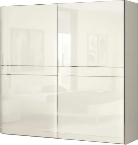 OTTO home Schwebetürenschrank Piano, FSC-zertifiziert, mit Einlegeböden und Kleiderstangen (in 3 Breiten, 224cm hoch, mit verchromten Aufleistungen) UV lackiert, hochglänzend, mit Soft-Close Funktion, in beige oder weiß