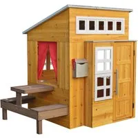 KidKraft Modernes Outdoor Spielhaus für Kinder aus Holz - 158cm hoch - mit Kinderküche, Briefkasten und Grill-Set – Holzspielhaus für den Garten Natur