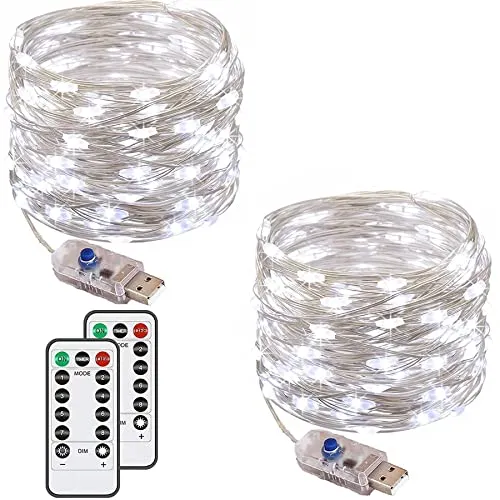 Stück LED Lichterkette, 120LED 12M / 40Ft 8 Modi USB lichterkette außen/innen Wasserdichte mit Fernbedienung für Schlafzimmer, Hof, Hochzeit, Weihnachten, DIY etc [Kaltes Weiß] 2