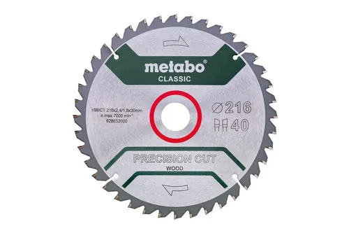 PIŁA TARCZOWA PRECISION CUT WOOD 216*30MM 40WZ METABO 4061792173408