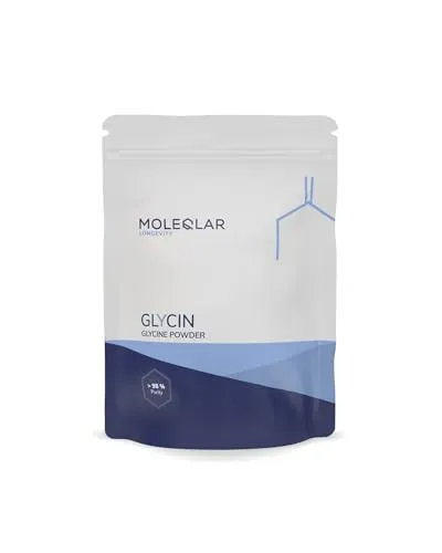 MoleQlar Glycin Pulver 300 Gramm - Zertifiziertes und reines Glycin Pulver mit stabilem Stoffgehalt - 5 Gramm pro Portion - mit praktischem Messlöffel