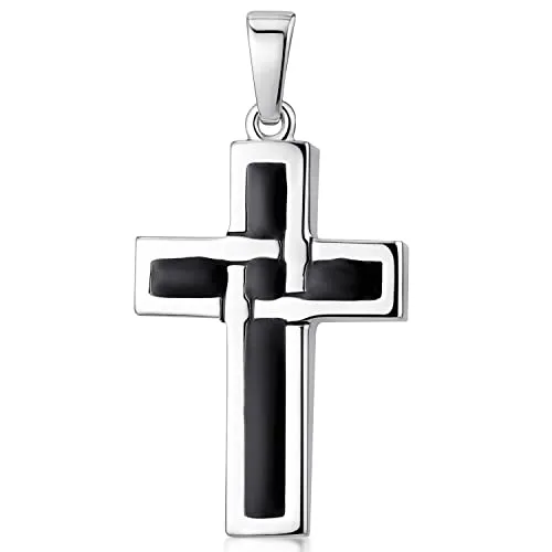 MATERIA Kreuz Herren Anhänger Silber 925 - Eleganter Kettenanhänger aus hochglanzpoliertem Sterlingsilber, schwarz emailliert, perfekt für stilvolle Outfits. Inklusive Schmuck-Etui.