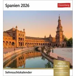 Spanien Sehnsuchtskalender 2026 - Wochenkalender mit 53 Postkarten