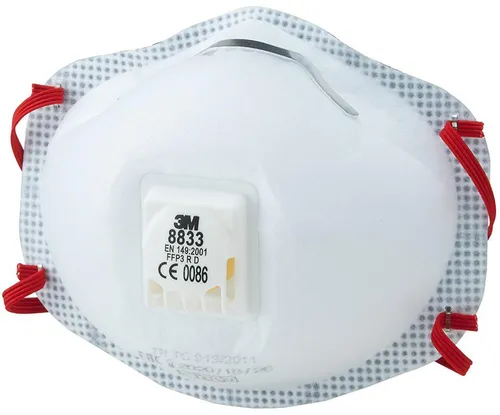 3M 8833 FFP3 R D Partikelmaske - 5er Set Wiederverwendbar - Mundschutz der Schutzklasse FFP3, 4-lagig mit Ventil für optimalen Atemkomfort, ideal für Staub- und Partikelschutz, wiederverwendbar und komfortabel durch Gummiband und Nasenklammer.
