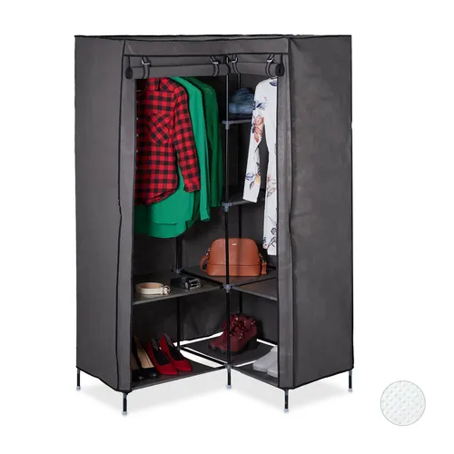 Eckkleiderschrank Textilschrank Faltkleiderschrank - Kleiderschrank für jeden Raum, faltbar und platzsparend, ideal für Camping oder kleine Wohnungen, anthrazitfarben und leicht mit nur 3,65 kg.