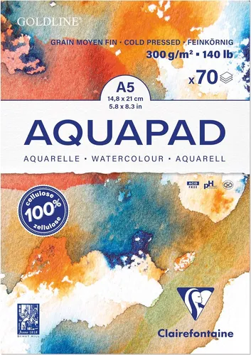 Clairefontaine 975720C Aquarell Malblock Goldline, 70 Blatt, DIN A5 - Der Clairefontaine 975720C Aquarell Malblock Goldline bietet 70 Blatt 300g Zeichenpapier in DIN A5. Ideal für kreative Projekte dank mittelfeiner Körnung und hervorragender Absorptionskraft. Perfekt für Hobbykünstler und Studierende!