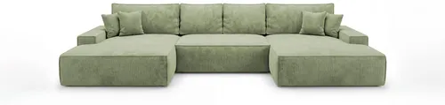 CORNERO Ecksofa VERONA U-Form hellgrün mit Schlaffunktion - Das VERONA U Ecksofa bietet großzügigen Sitzkomfort und eine praktische Schlaffunktion. Ideal für Familien und Gäste, mit integriertem Bettkasten für zusätzlichen Stauraum.