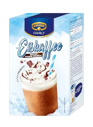 KRÜGER Eiskaffee Mocha Cookie Crunch, koffeinhaltig, Instantkaffee mit echten Keks-Stücken, 10x 15g Sachets