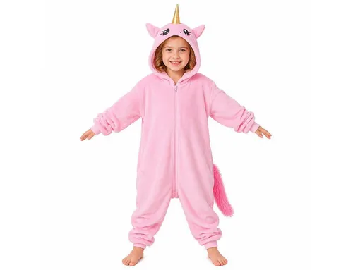 corimori - Rose das Einhorn Kinder Jumpsuit Kostüm (Gr. 90-110 cm), Rosa - Kuscheliger Einteiler für Kinder, ideal zum Entspannen und Spielen. Mit praktischen Reißverschlüssen und in vielen Größen erhältlich, perfekt für Fasching, Halloween und mehr. Ein tolles Geschenk für jeden Anlass!
