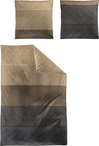 Irisette Bettwäsche Edel-Feinbiber braun-grau 155x200 cm - Kuschelweiche Bettwäsche aus 100% Baumwolle in Wendeoptik mit elegantem Streifen-Design. Pflegeleicht und ideal für angenehme Nächte – waschbar bis 60°C.