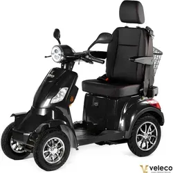 Veleco Faster - 4-Rad Mobilitätsroller mit Kapitänssitz - 12 km/h - 1000 Watt - Schwarz - Der Veleco Faster ist ein stabiler 4-Rad Elektromobil mit komfortablem Kapitänssitz. Mit einem leistungsstarken 1000W Motor und einer Reichweite von bis zu 50 km ist er ideal für mehr Mobilität im Alltag.