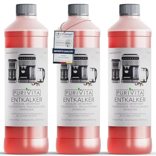 Purivita Flüssigentkalker Universal 750ml + 1 Flasche Gratis! - Entkalker für Kaffeemaschinen und mehr, mit hochwirksamer Kalklösekraft und Farbindikator für optimale Anwendung. Schützt Geräte und sorgt für besten Geschmack!