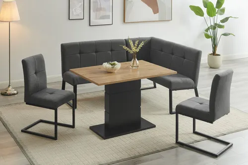 OTTO home Eckbankgruppe Geranie – 4-tlg. Sitzgruppe mit Stauraum - Elegante Eckbankgruppe mit Stauraum, bestehend aus einer Eckbank, einem Esstisch und zwei Freischwingern. Ideal für gemütliche Esszimmer und flexible Raumgestaltung. Stilvolles Design trifft auf praktische Funktionalität.
