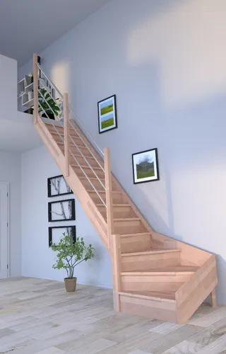 Starwood Raumspartreppe Holztreppe Rhodos – ¼ gewendelter Stil - Hochwertige Buche Treppe aus Deutschland, ideal für platzsparende Lösungen in Ihrem Zuhause.
