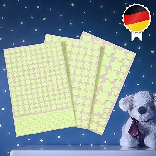 Paraboo Leuchtsterne Kinderzimmer [452 Stk.] – SELBSTKLEBEND - fluoreszierende Klebesterne für deinen Sternenhimmel - leuchtende Sterne - Aufkleber leuchtend im Dunkeln - glow in the dark stars