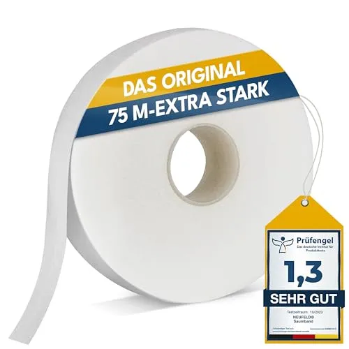 NEUFELD® Saumband zum Aufbügeln 75m – Schnelles Kürzen von Gardinen - Kürzen Sie Ihre Vorhänge und Textilien mühelos ohne Nähen! Das waschfeste Bügelsaumband sorgt für einen festen Halt und ist ideal für jeden Stoff. Inklusive bebilderter Anleitung und zuverlässigem Kundensupport.