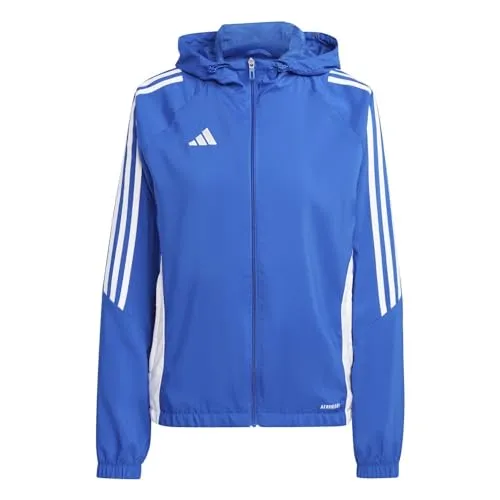adidas Damen Windbreaker Tiro 24 W blau S - Trainingsbekleidung mit Aeroready-Technologie für optimale Feuchtigkeitsregulierung, ideal für sportliche Aktivitäten und Freizeit.