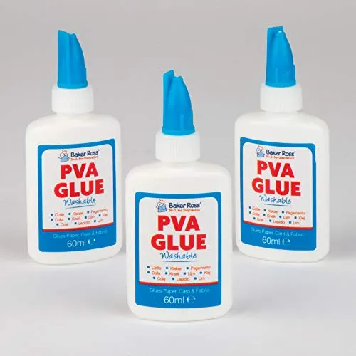 Baker Ross EV7058 Kleine Flasche Weißleim (PVA glue) 60ml - auswaschbar - für Kinder zum Basteln - 3 Stück, 10.5cm