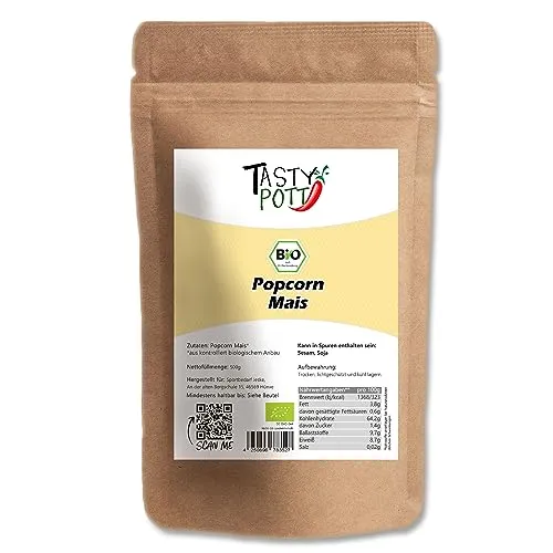 Tasty Pott Bio Popcorn Mais 500g | knackiges Popcorn | kontrolliert biologischer Anbau | Beliebter Snack für Filmabende und Zwischendurch | Natürlich und Lecker | süß salzig