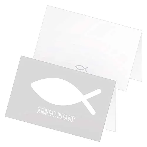 itenga 24 x Tischkarten Platzkarten Namensschild Fisch Kommunion Taufe Konfirmation Jungen Mädchen (Aschgrau)
