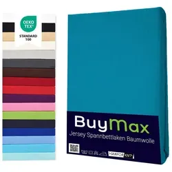 Buymax Spannbettlaken Buymax Jersey aus 100% Baumwolle, Jersey, Gummizug: Rundumgummi, (1 Stück), Pflegeleicht und Atmungsaktiv in Verschiedenen Farben und Größen blau 140 cm x 200 cm