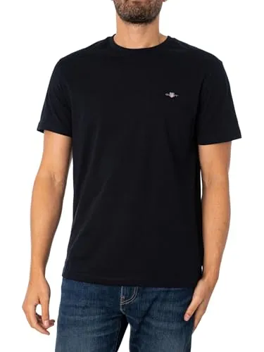 Gant Herren Reg Shield T-Shirt, Schwarz, 3XL EU - T-Shirts für Herren mit aufgestickter Wappen-Grafik, aus hochwertiger Baumwolle und feinem Rippstrick-Ausschnitt für optimalen Tragekomfort.