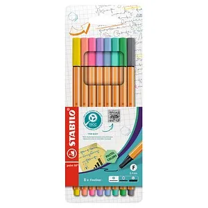 STABILO Fineliner point 88 - 8er Set in Pastellfarben, ideal für kreative Projekte und Zeichnungen, im praktischen Etui