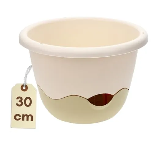 GarPet Blumentopf Hängend Blumenampel Außen Hängend Hängetopf Für Pflanzen Hängepflanzen Topf Hängeampel Hängender Blumentopf Mit Kette Wasserspeicher 30 Elfenbein