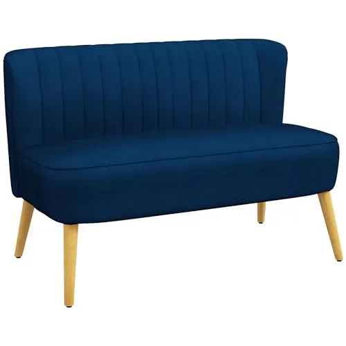 Homcom Sofa Blau - Skandi Design - Sofa für 2 Personen im modernen Skandi Design, mit strapazierfähigem Stoffbezug und massiven Holzbeinen für hohe Stabilität. Ideal für Wohnzimmer, Jugendzimmer oder Flur.