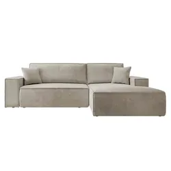 Ecksofa Farese mit Schlaffunktion und Bettkasten - Beige - Sofa mit Cordbezug, ideal für modernes Wohnen, bietet hohen Sitzkomfort und verwandelt sich schnell in ein bequemes Bett, inklusive praktischem Bettkasten für zusätzlichen Stauraum.