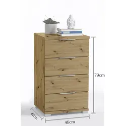 Pol Power Nachtkommode mit 4 Schubkästen - Artisan Eiche - Nachttisch aus Holzwerkstoff, bietet eleganten Stauraum für Ihr Schlafzimmer mit vier geräumigen Schubkästen und zeitloser Ästhetik.